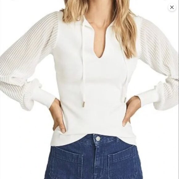 NEW REISS Sloane tie neck sheer sleeve knit top - Picture 1 of 9